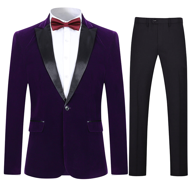 YFFUSHI Mens Slim Fit 2-Piece Pleuche Velvet Tuxedo Suit Purple