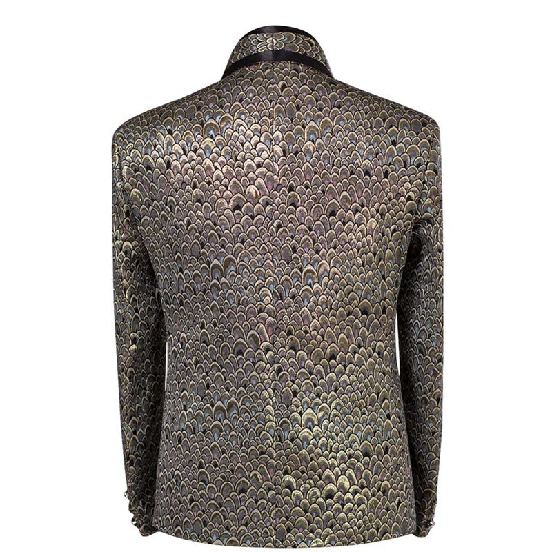 YFFUSHI Mens 2-Piece Slim Fit Fish Scales Sequin Suit Gold