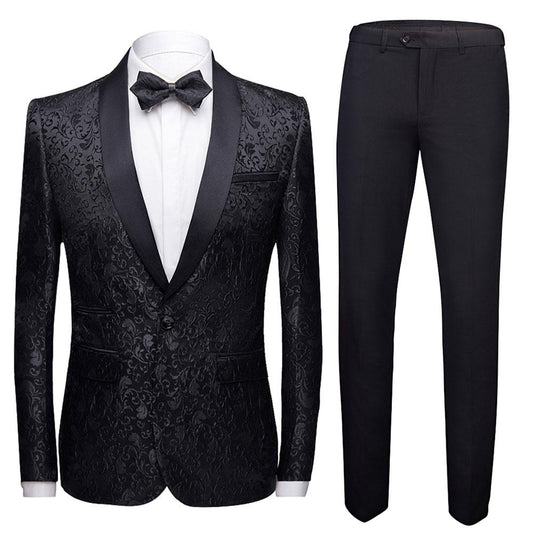 AUSTIN MILL Mens 2-Piece Print Suit Slim Fit Paisley Suit Black