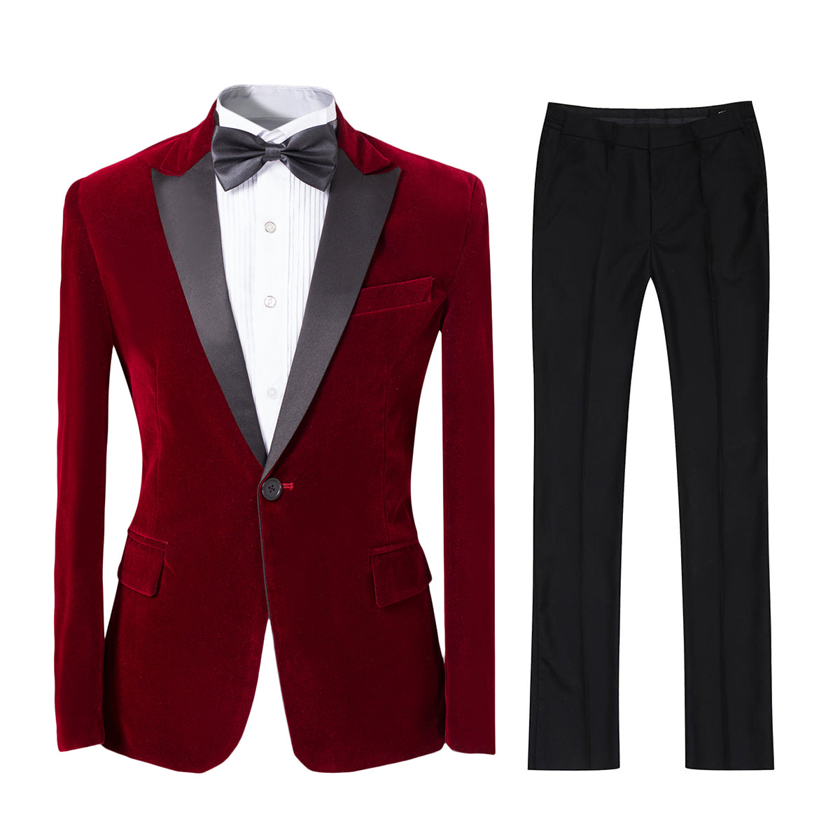 YFFUSHI Mens Slim Fit 2-Piece Pleuche Velvet Tuxedo Suit Maroon