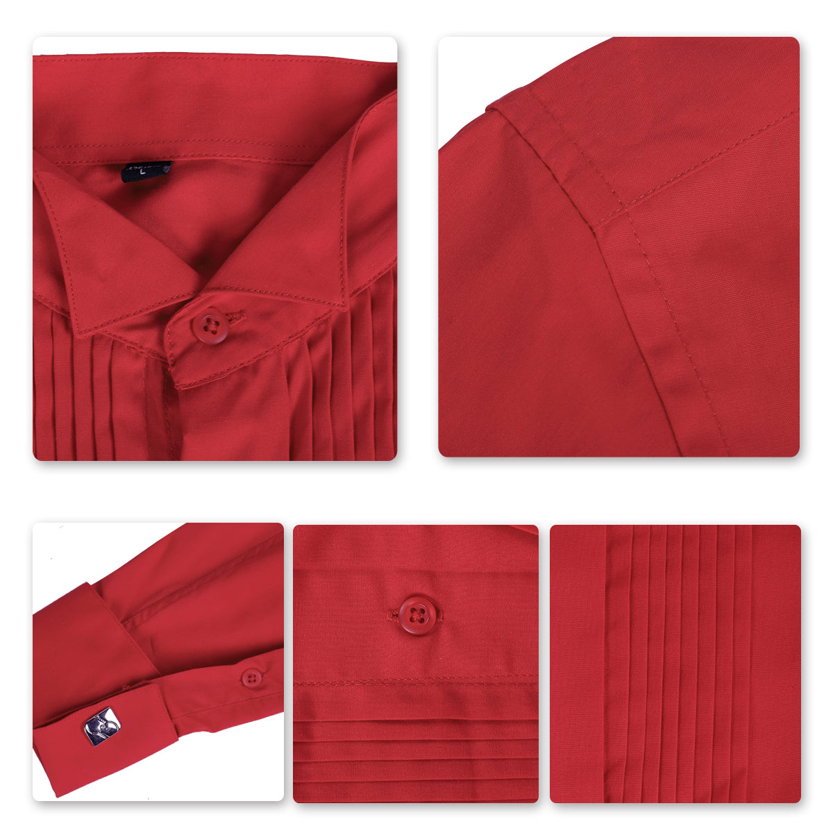 YFFUSHI Slim Fit Dress Shirt with 2 bow ties Red