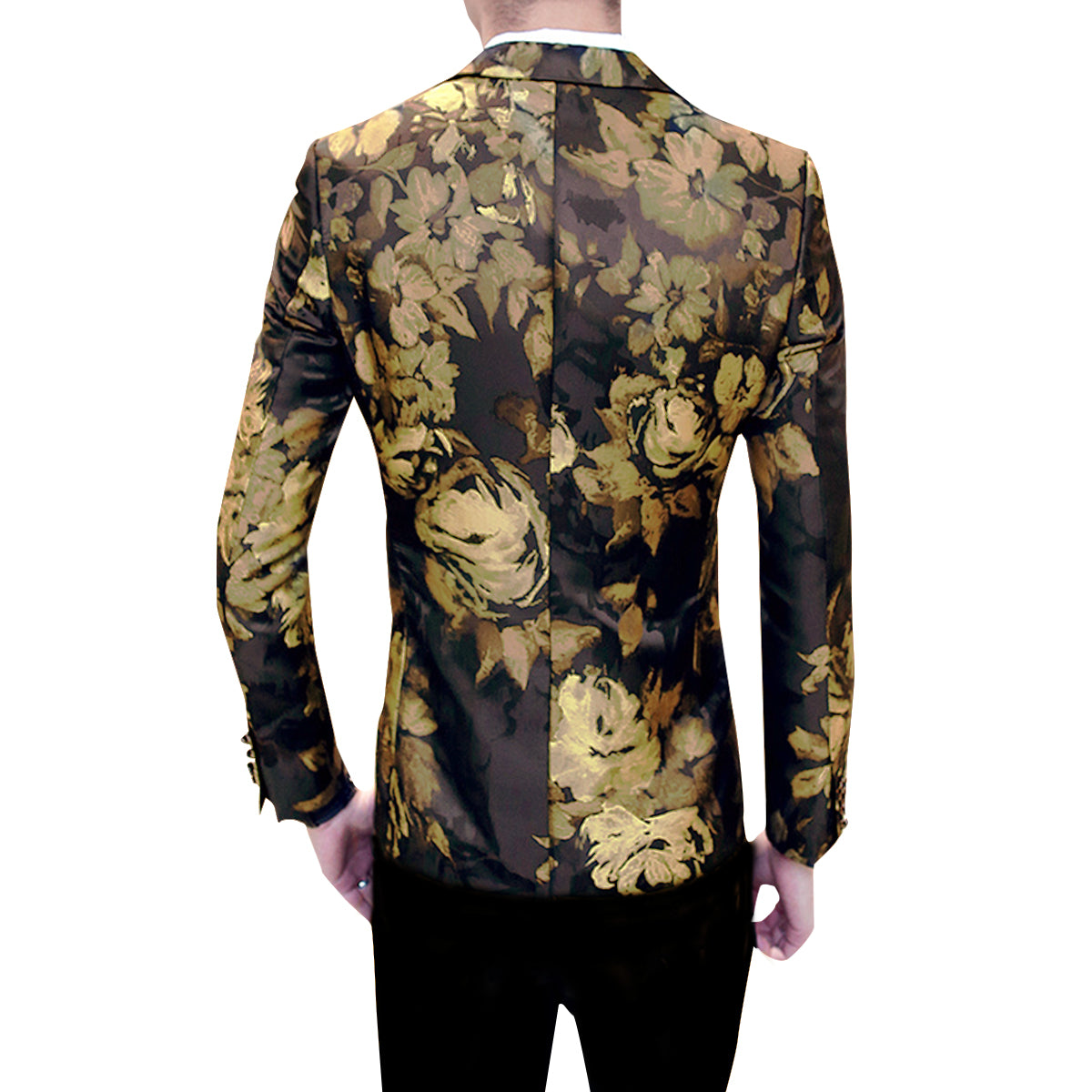 YFFUSHI Mens Allover Floral Print 3-Piece Suit Yellow