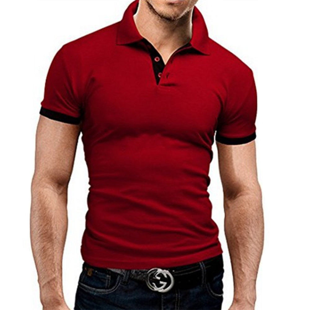 YFFUSHI Mens Summer Essential Polos Red & Black Short Sleeve Classic Polo Shirt