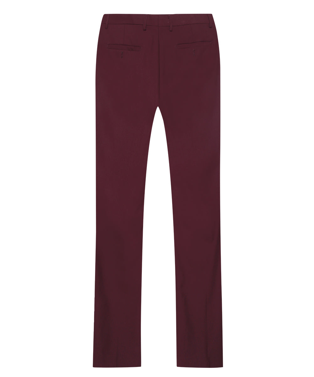 YFFUSHI Mens Slim Fit Straight Flat Adjustable Waist Suit Pants Wine Red