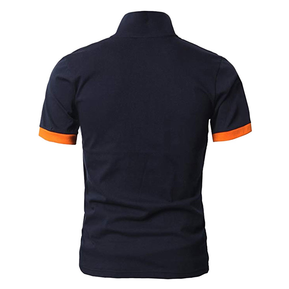 YFFUSHI Mens Summer Essential Polos Navy & Orange Short Sleeve Classic Polo Shirt