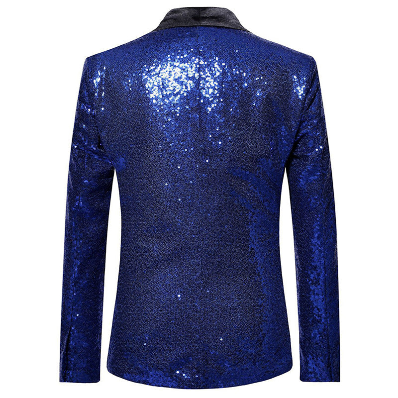 YFFUSHI Mens Shiny Sequin Jacket Party Dinner Blazer Blue