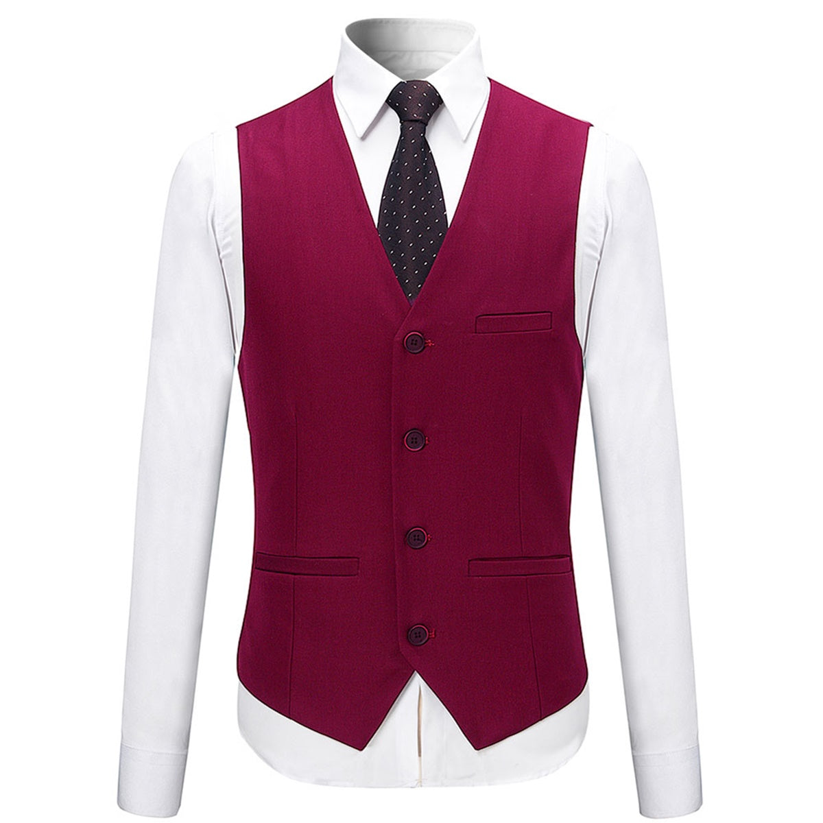 YFFUSHI Mens Slim Fit Classic Fit One Button 3-Piece Suits Wine Red