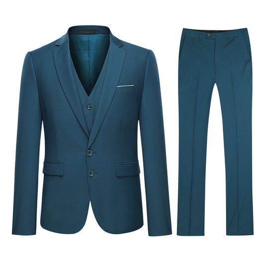 YFFUSHI Mens 3 Piece Suit Set 2 Button Dress Suit for Meeting Prom Party Sea Blue