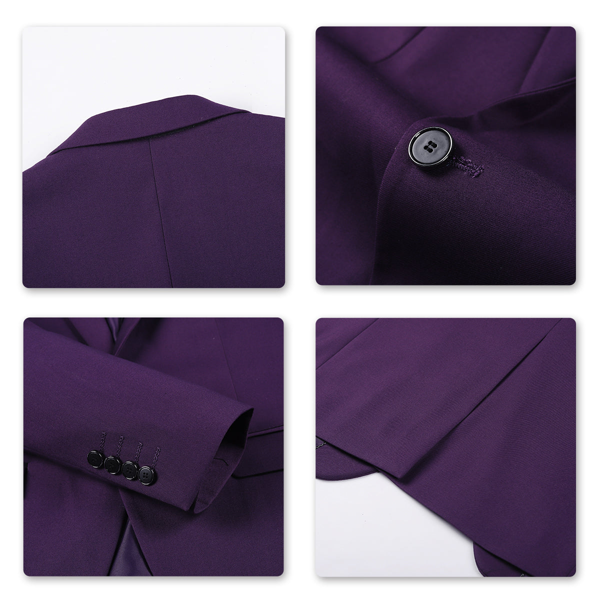 YFFUSHI Mens 3 Piece Suit Slim Fit One Button Solid Color Formal Dress Purple