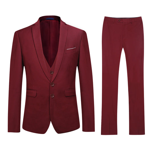 YFFUSHI Mens 3 Piece Suit Set 2 Button Dress Suit for Meeting Prom Party Wine Red