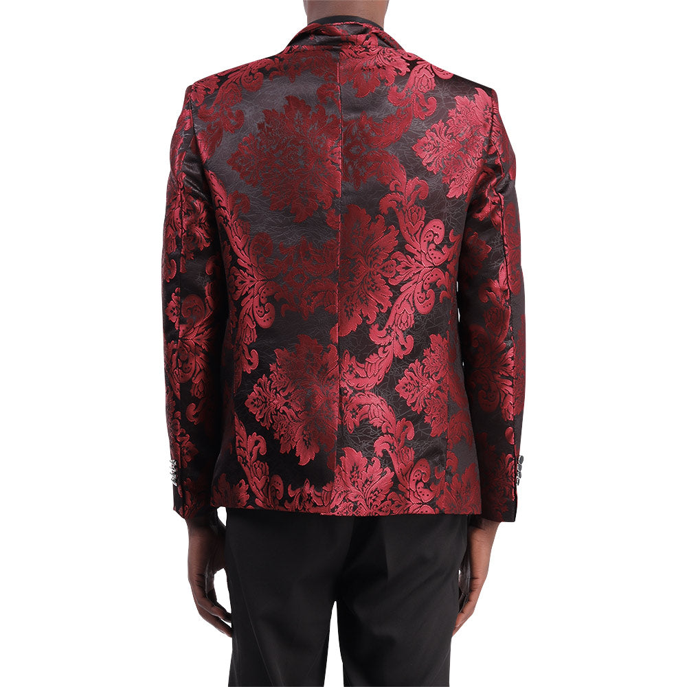 YFFUSHI Mens Dress Floral Suit Slim Fit Stylish Casual Printed Blazer Red