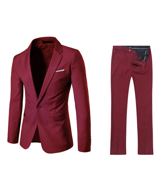 Mens Wine Red 2 Piece Slim Fit One Button Suits