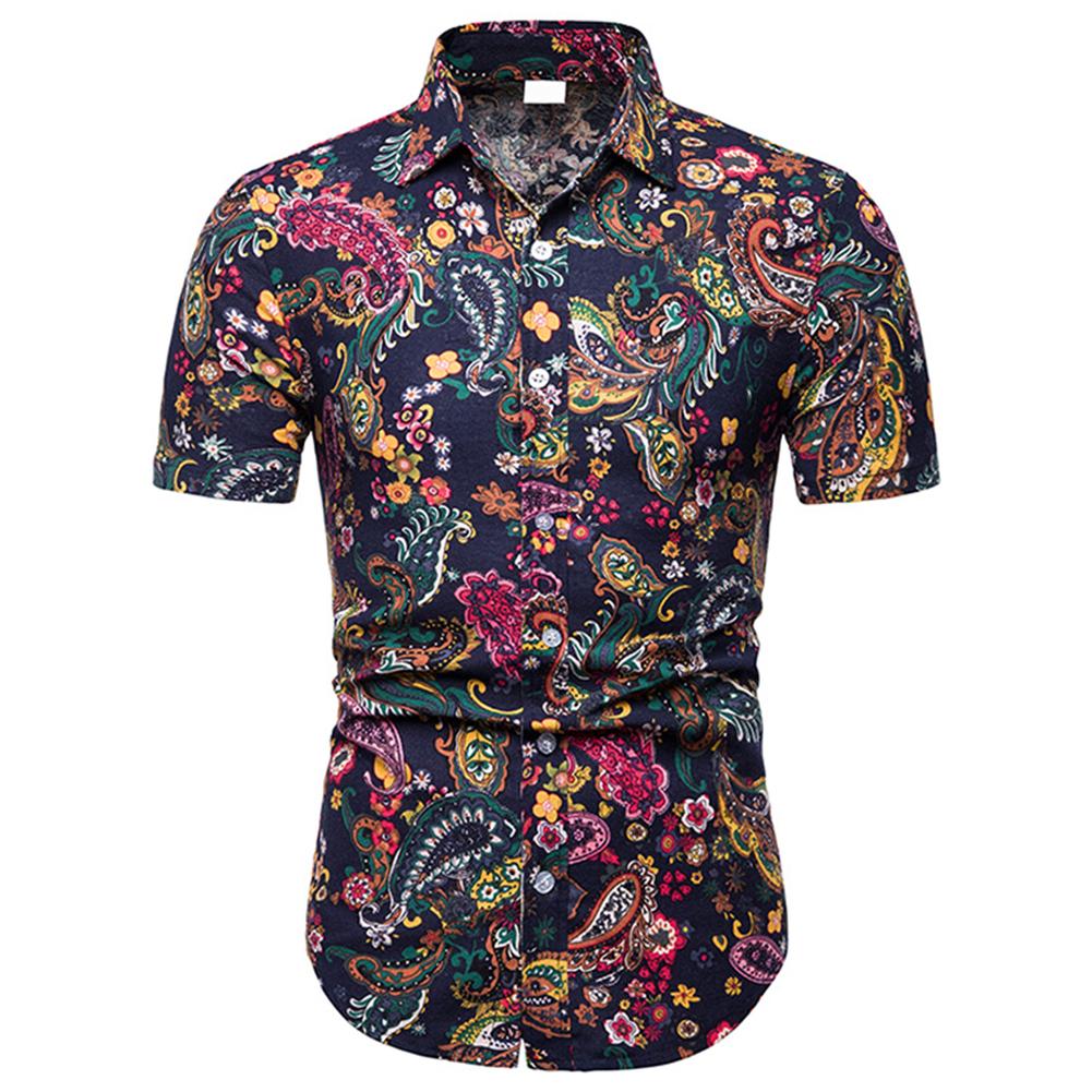 YFFUSHI Mens Slim Fit Floral Style Shirt Navy