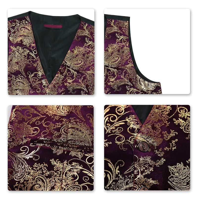 YFFUSHI Slim Fit Gold Stamping Vest Maroon