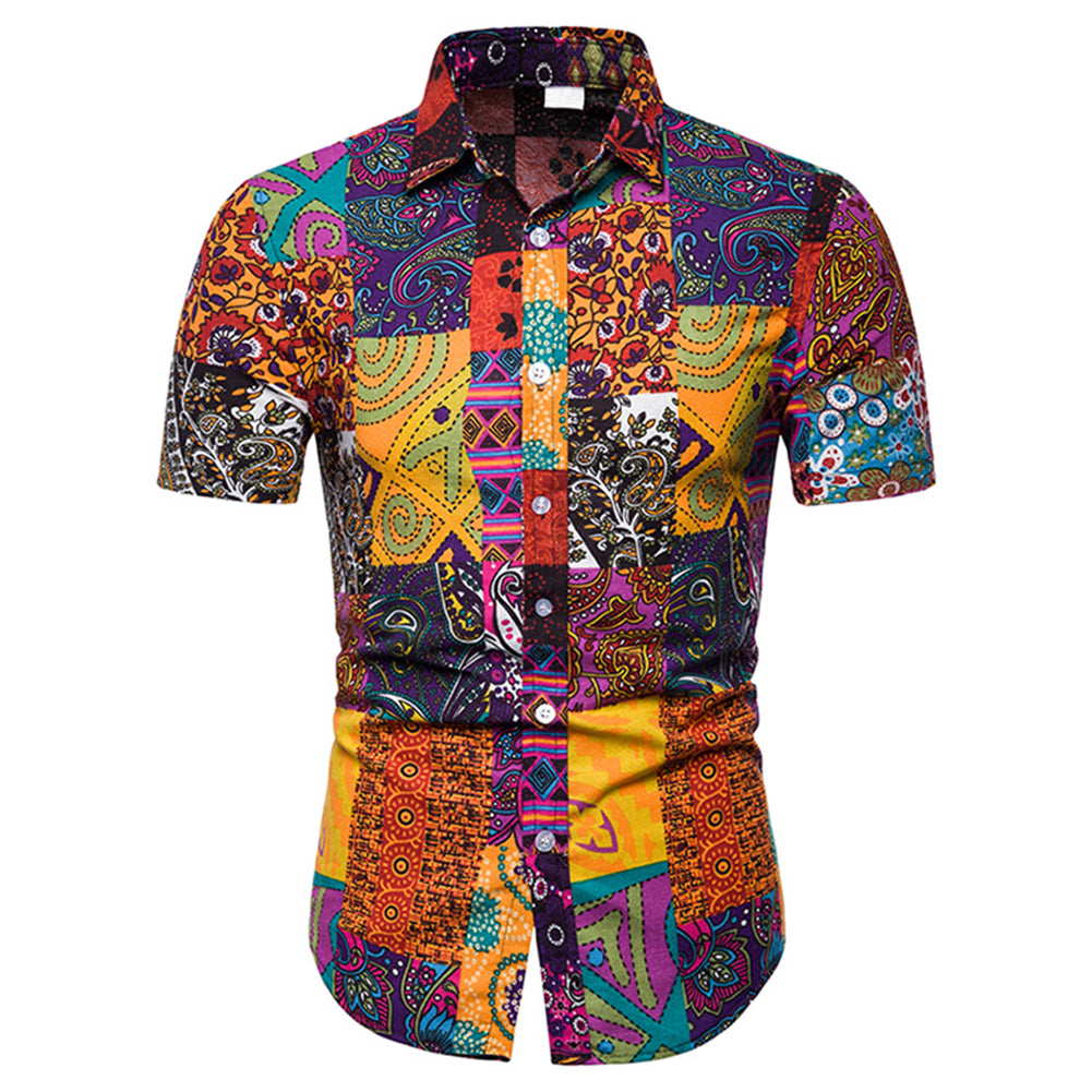 YFFUSHI Mens Slim Fit Floral Print Shirt Orange