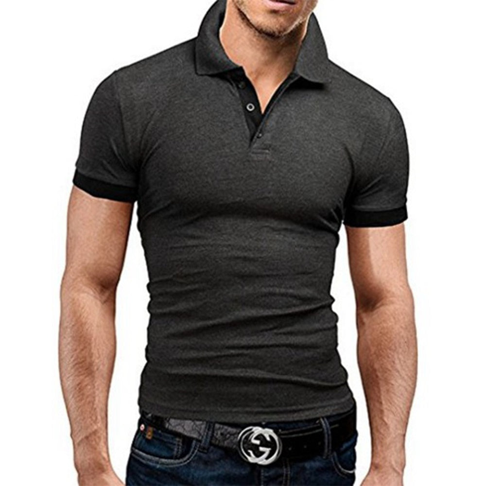 YFFUSHI Grey Mens Summer Essential Polos Short Sleeve Classic Polo Shirt