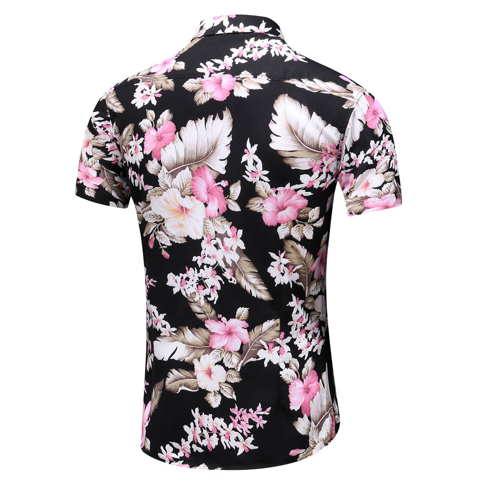 YFFUSHI Mens Printed Floral Casual Shirt Pink