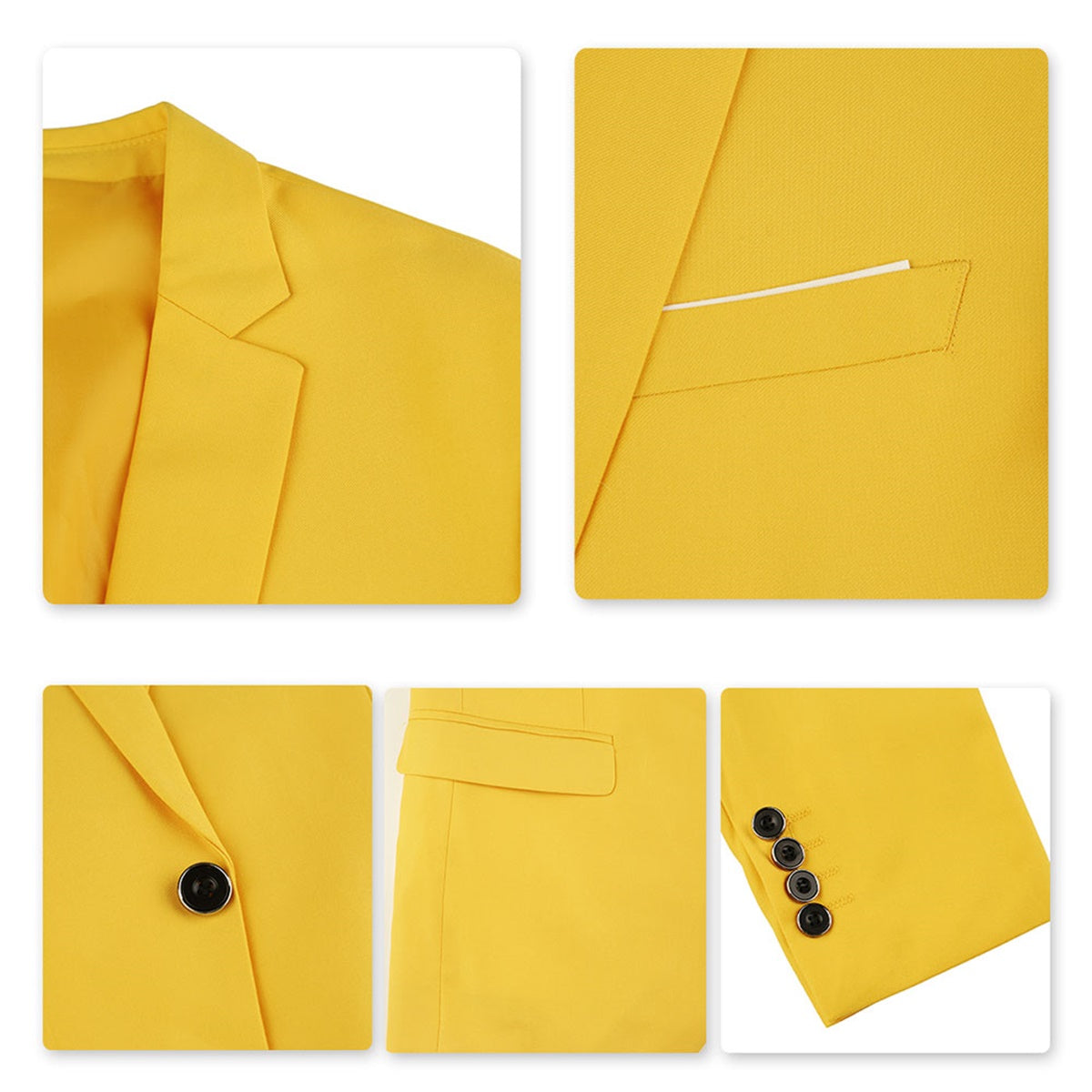 YFFUSHI Mens 3 Piece Suit Slim Fit One Button Solid Color Formal Dress Yellow