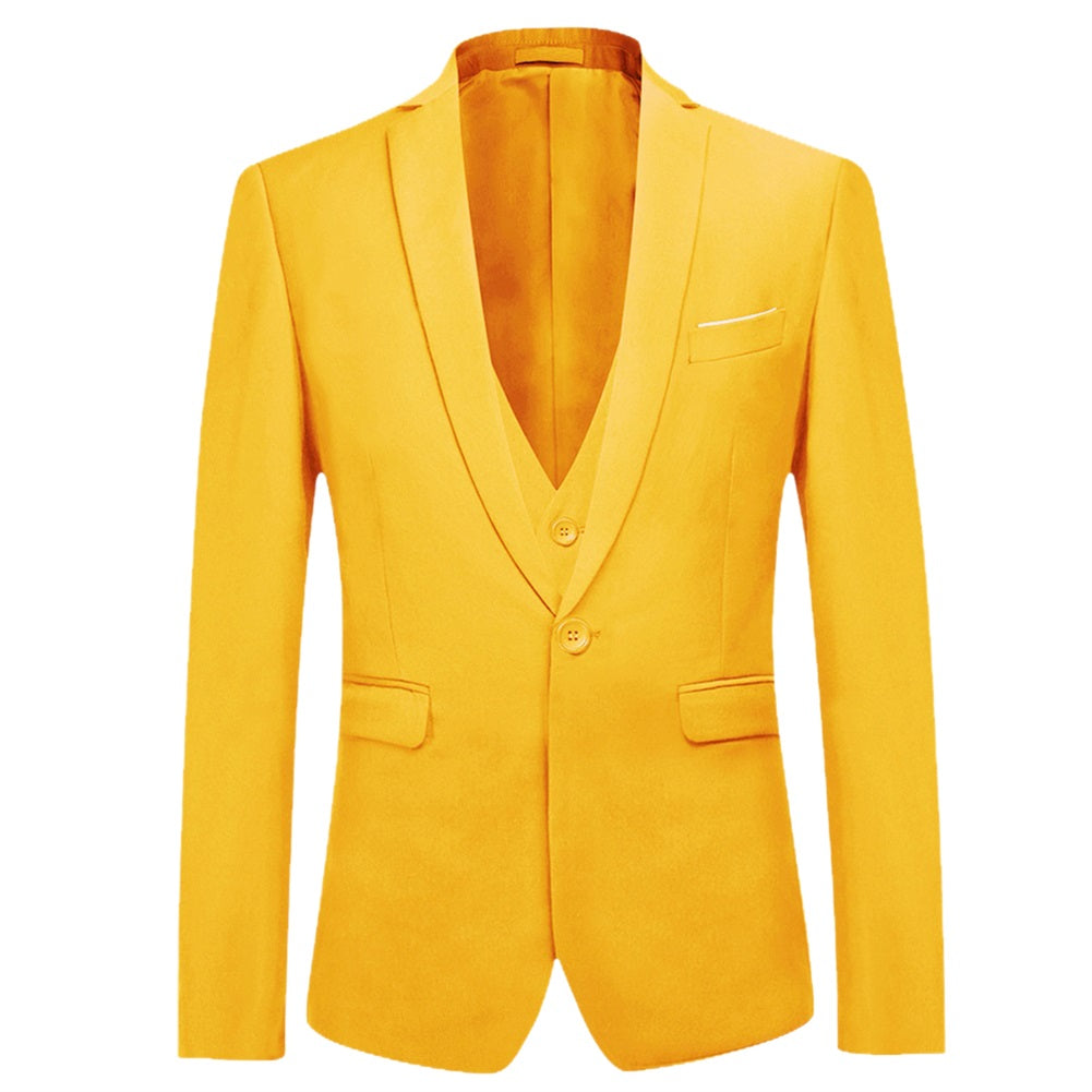 YFFUSHI Men's Slim Fit 3 Piece Suit One Button Suits Blazer Tux Vest & Trousers Yellow