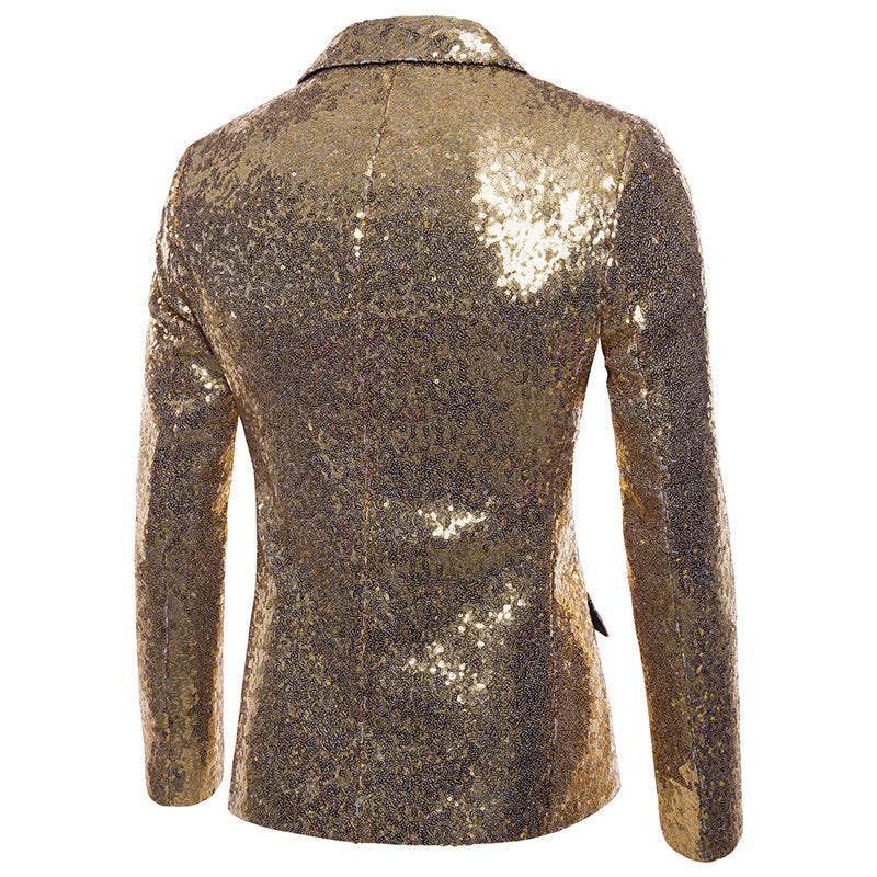 YFFUSHI Mens Shiny Sequin Jacket Party Tuxedo Blazer Gold