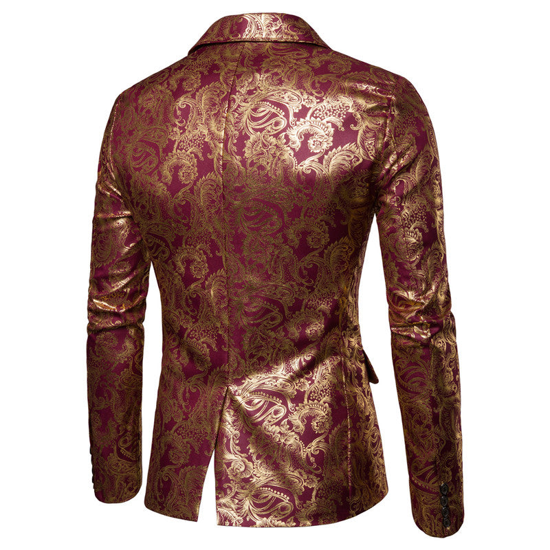 YFFUSHI Mens Slim Fit Glitter Paisley Blazer Red