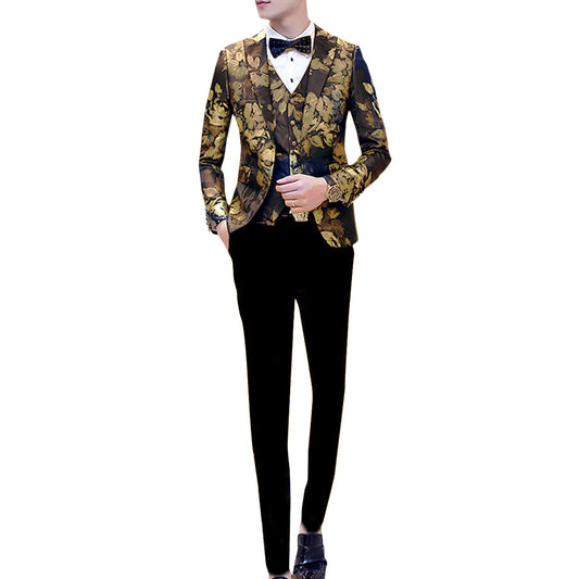 YFFUSHI Mens Allover Floral Print 3-Piece Suit Yellow