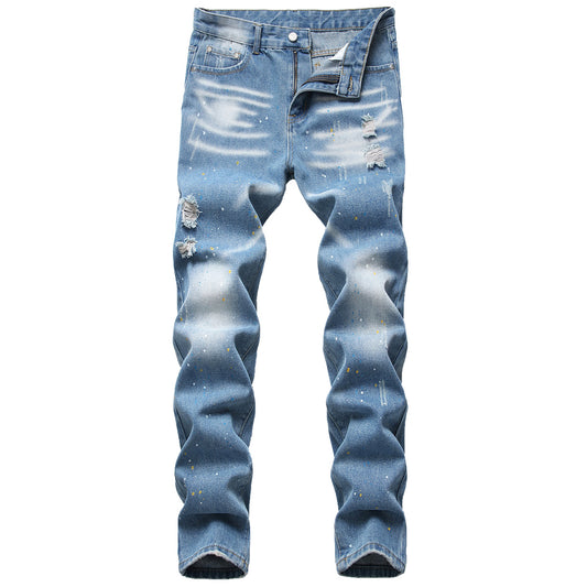 YFFUSHI Mens Ripped Distressed Stretch Jeans Pants Skinny Slim Fit Straight Leg Fashion Pants Blue 4