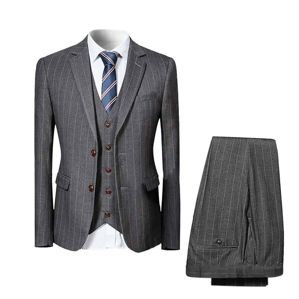 YFFUSHI Three Piece Suit Stripe Design Suit Titanium Silver