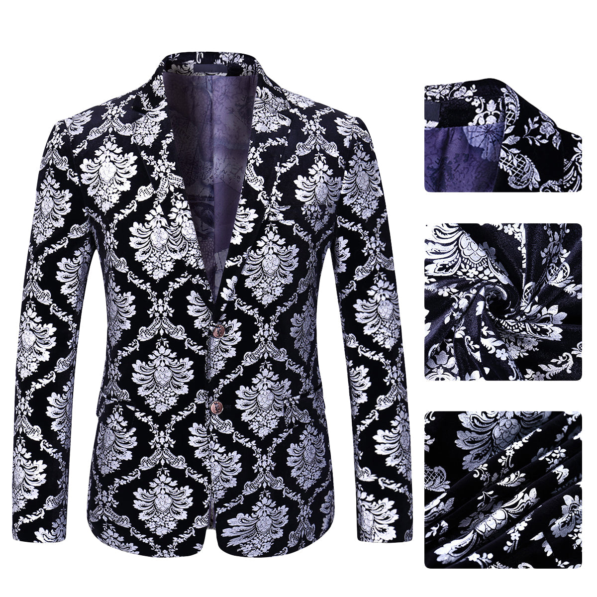 YFFUSHI Mens Modern Fit Floral Silver Blazer