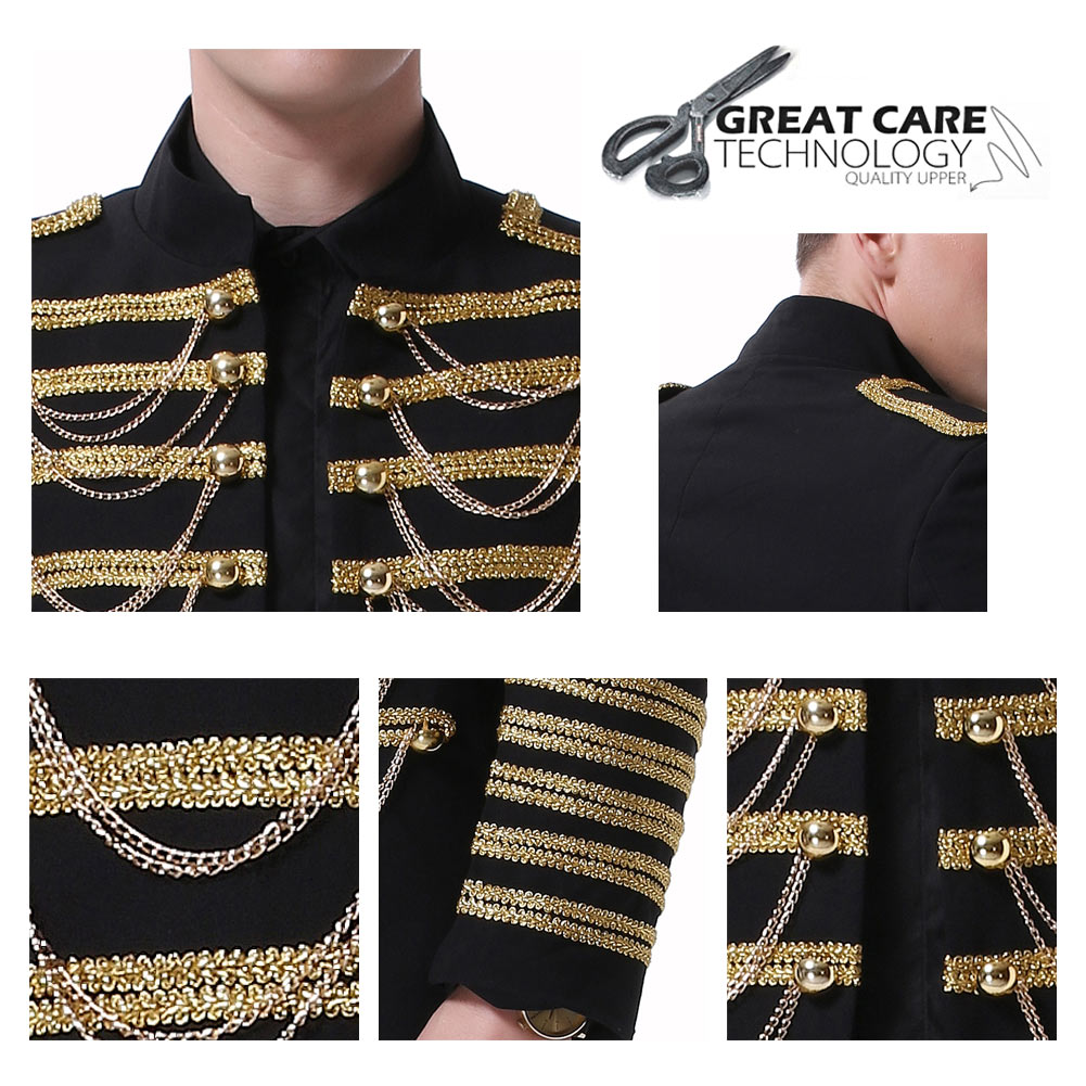 Mens Black Hussar Uniform Miltary Style Suit