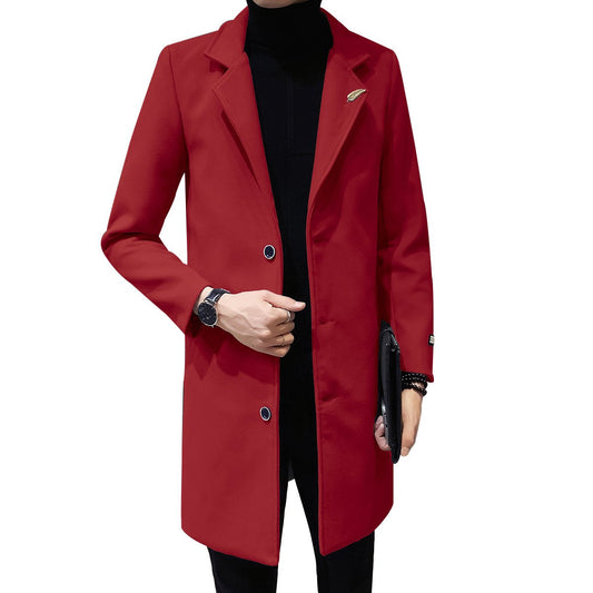 YFFushi Winter Long Button Closer Overcoat Red