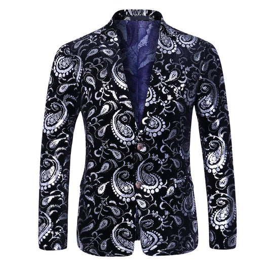 YFFUSHI Men's Casual Slim Fit Blazer Shiny Printed Jacket Silver