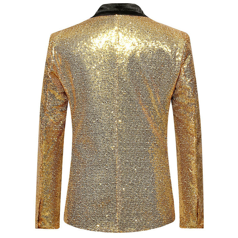 YFFUSHI Mens Shiny Sequin Jacket Party Dinner Blazer Gold