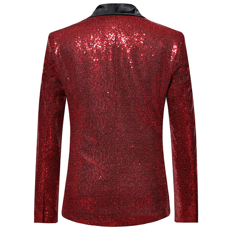 YFFUSHI Mens Shiny Sequin Jacket Party Dinner Blazer Red