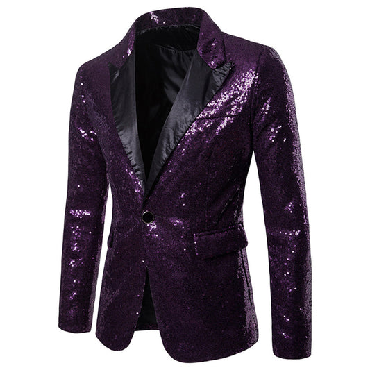 YFFUSHI Mens Shiny Sequin Jacket Party Tuxedo Blazer Purple