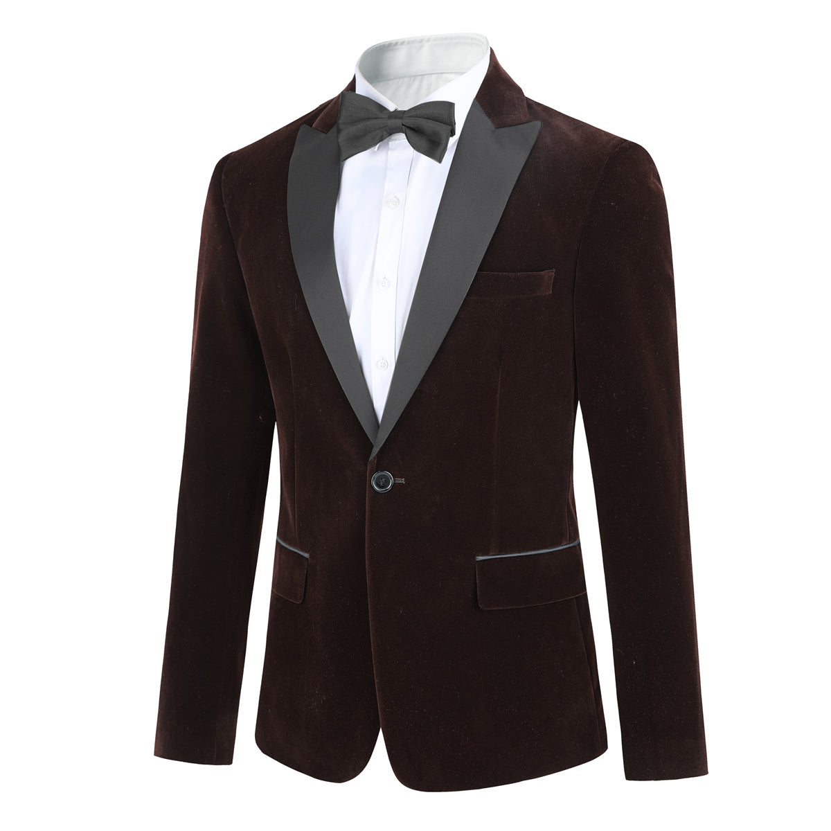 YFFUSHI Mens Dress Suit Blazer 1 Button Peaked Lapel Tuxedo Brown