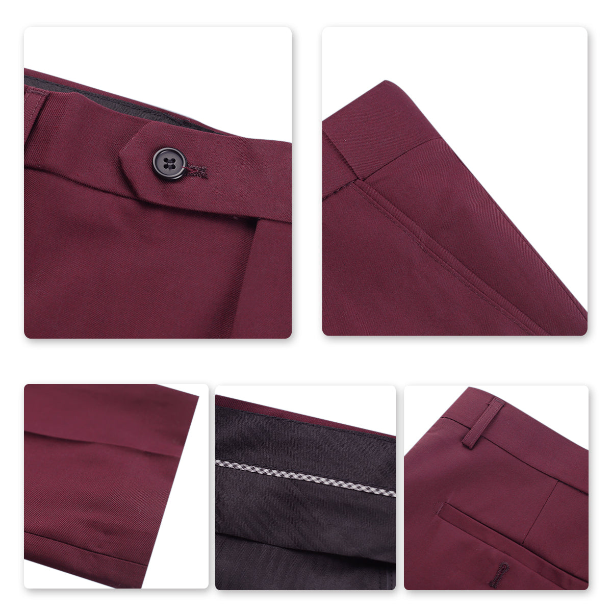 YFFUSHI Mens Slim Fit Straight Flat Adjustable Waist Suit Pants Wine Red