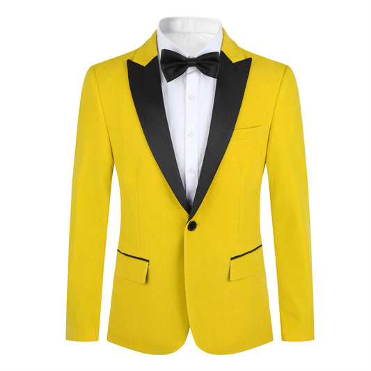 YFFUSHI Mens Dress Suit Blazer 1 Button Peaked Lapel Tuxedo Yellow