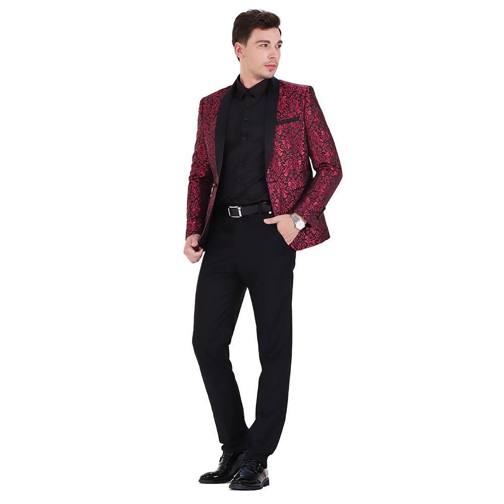 YFFUSHI Mens 2-Piece Print Suit Slim Fit Paisley Suit Red