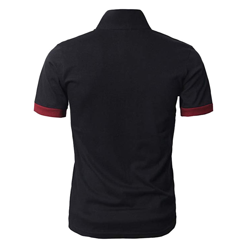 YFFUSHI Mens Summer Essential Polos Red & Black Short Sleeve Classic Polo Shirt