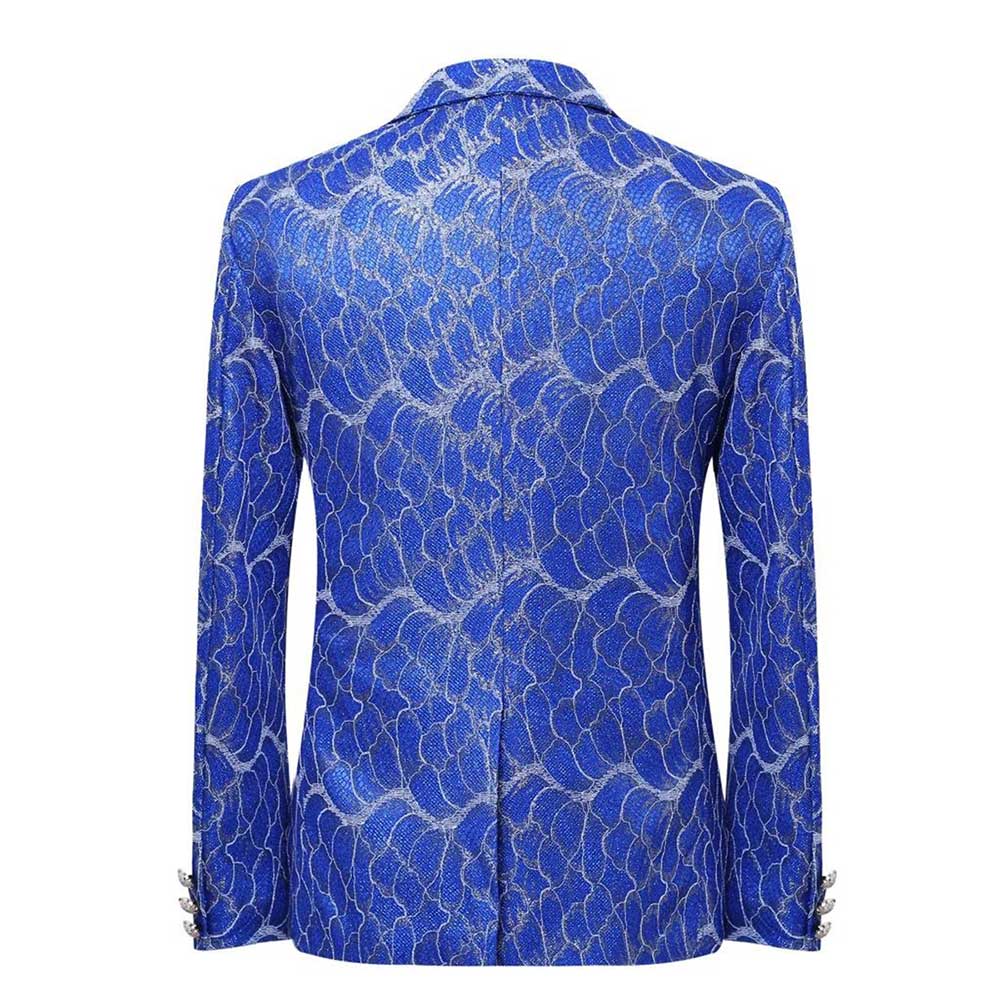 YFFUSHI Mens Jacquard Blazer Floral Stylish Jacket Blue