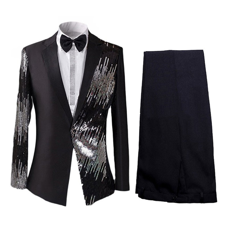 YFFUSHI Prom Stylish Sequin Suit 2-Piece Suit Black