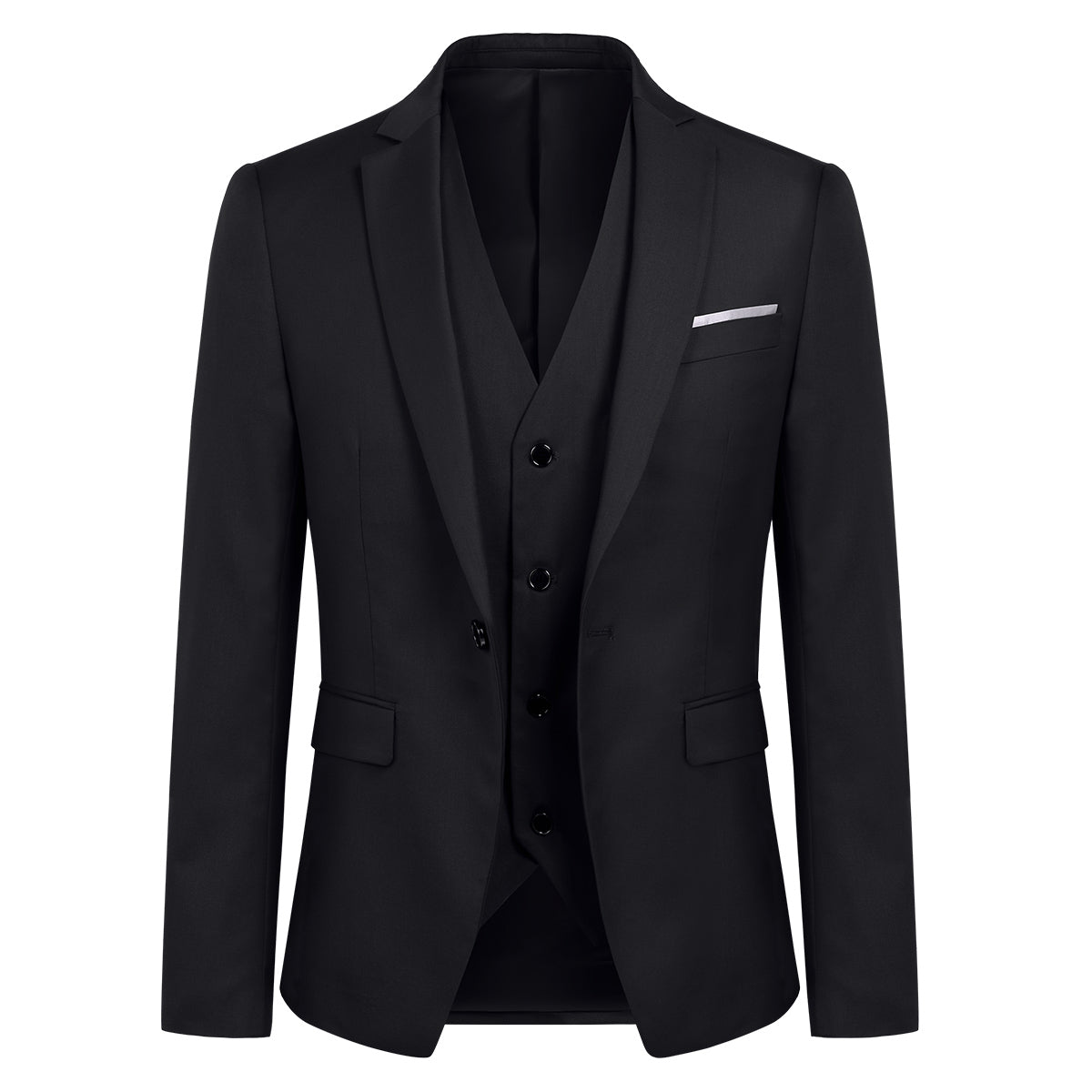 YFFUSHI Mens 3 Piece Suit Slim Fit One Button Solid Color Formal Dress Black