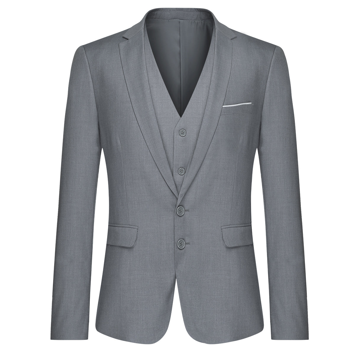 YFFUSHI Mens 3 Piece Suit Set 2 Button Dress Suit for Meeting Prom Party Light Gray