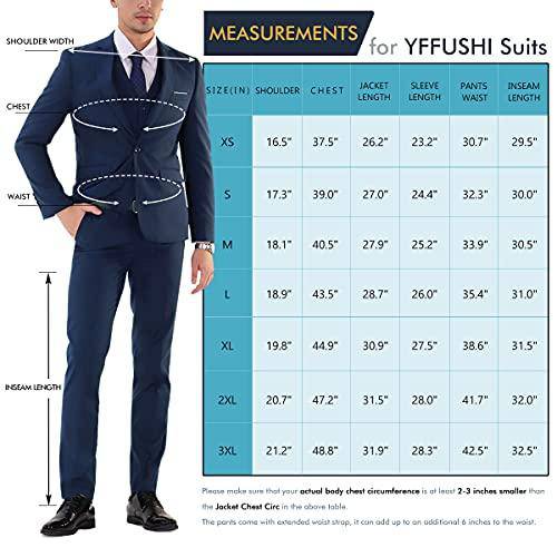 YFFUSHI Mens 3 Piece Suit Slim Fit One Button Solid Color Formal Dress Yellow