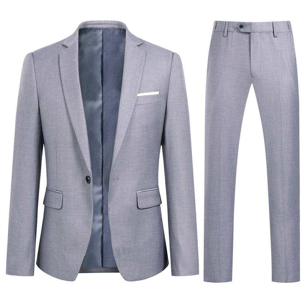 YFFUSHI Slim Fit 2 Piece Suit for Men One Button Casual/Formal Tuxedo Light Gray