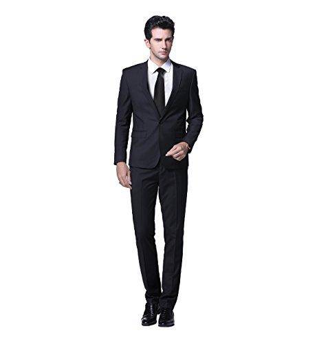 YFFUSHI Slim Fit 2 Piece Suit for Men One Button Casual/Formal Tuxedo Black