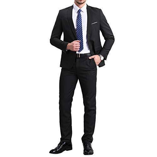 YFFUSHI Slim Fit 2 Piece Suit for Men One Button Casual/Formal Tuxedo Black