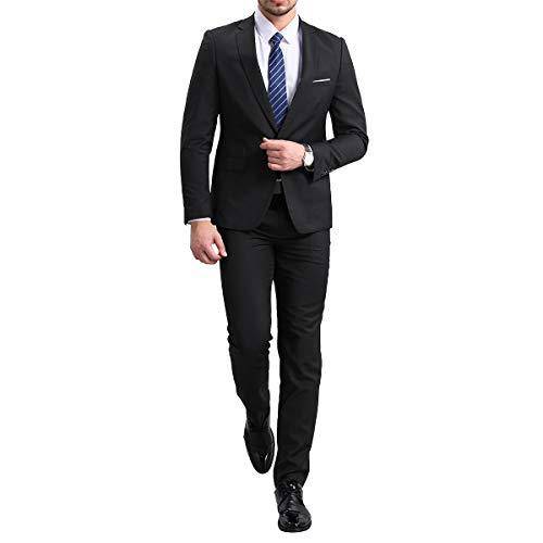 YFFUSHI Slim Fit 2 Piece Suit for Men One Button Casual/Formal Tuxedo Black