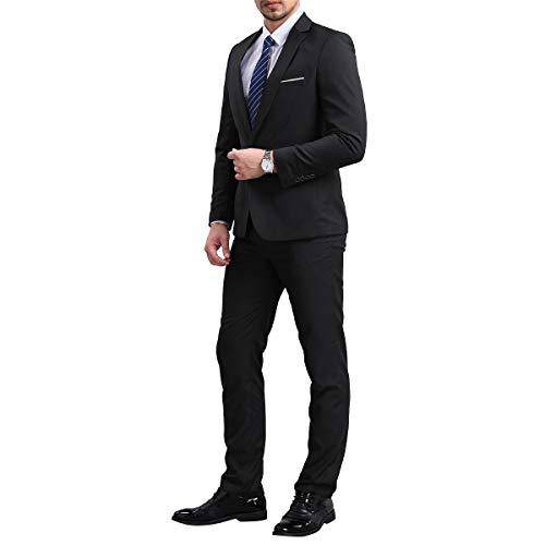 YFFUSHI Slim Fit 2 Piece Suit for Men One Button Casual/Formal Tuxedo Black